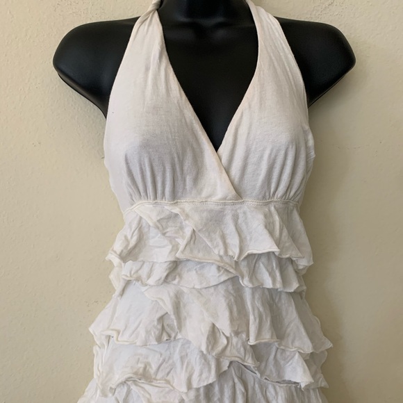 Express White Halter Ruffle Layered Mini Dress - Picture 2 of 9